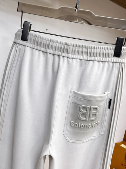 Side‑Stripe Text Detail Straight Pants