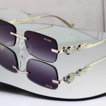 Snake Detail Rimless Rectangle Sunglasses