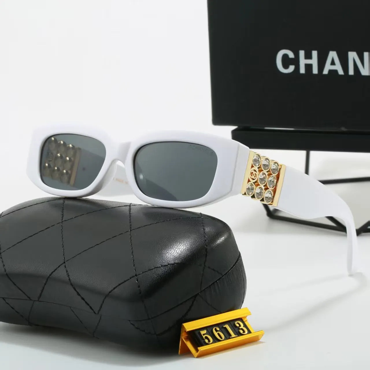 Wide Temple Diamond-Accent Rectangle Sunglasses