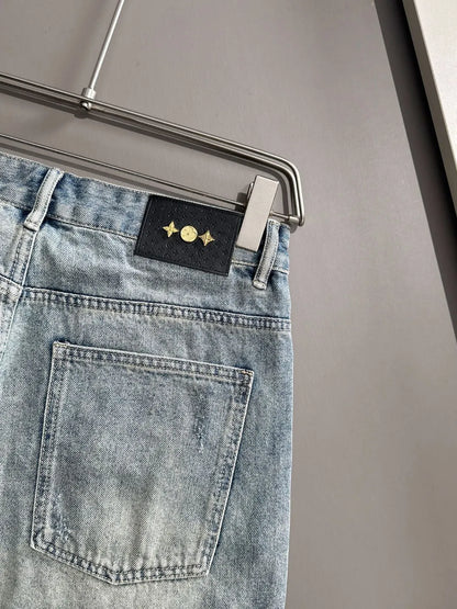 Star Cross Embroidered Distressed Denim Shorts