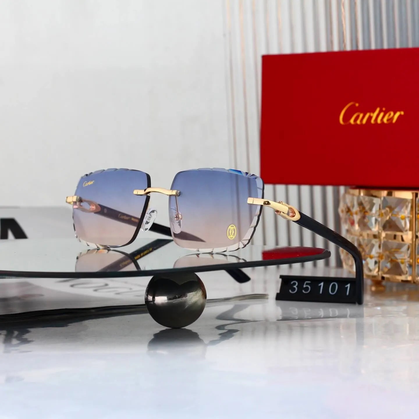 Scalloped Rimless Business Sunglasses