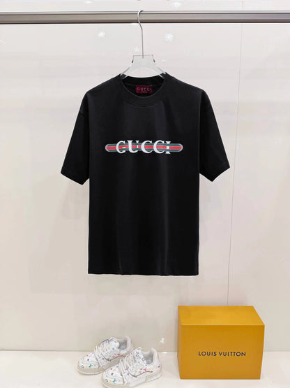 Retro Stripe Bar Letter Print T-Shirt
