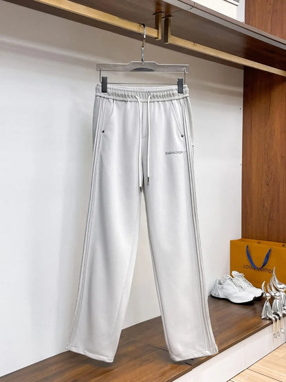 Side‑Stripe Text Detail Straight Pants