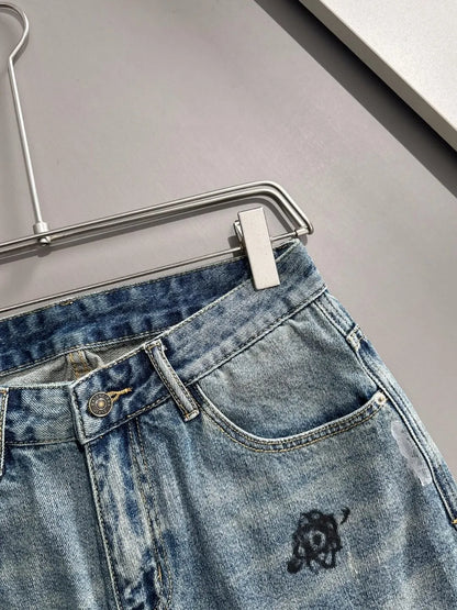 Cartoon Graffiti Print Denim Shorts