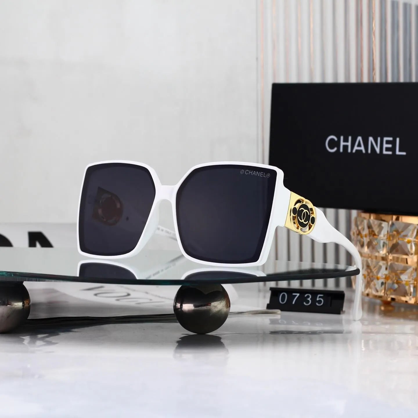Hollow Double C Metal Square Sunglasses
