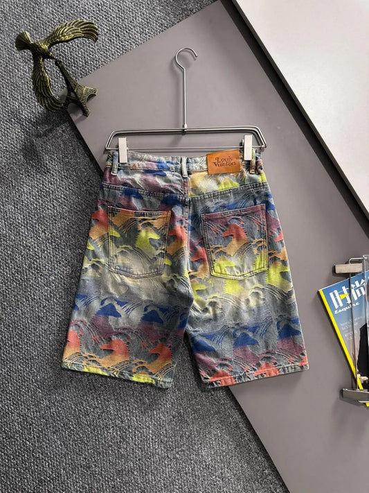Colorful Horse Jacquard Denim Shorts