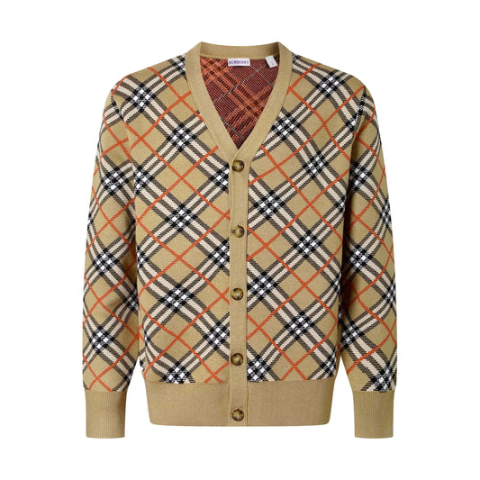 Twill Plaid Cotton‑Wool Blend Cardigan Jacket