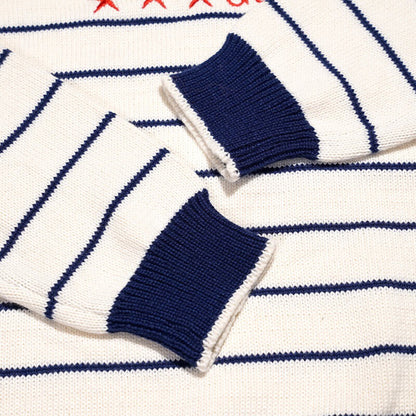 Star Embroidery Stripe Crewneck Sweater