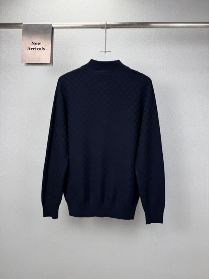 Embroidery  Checker Half Zip Knit Sweater