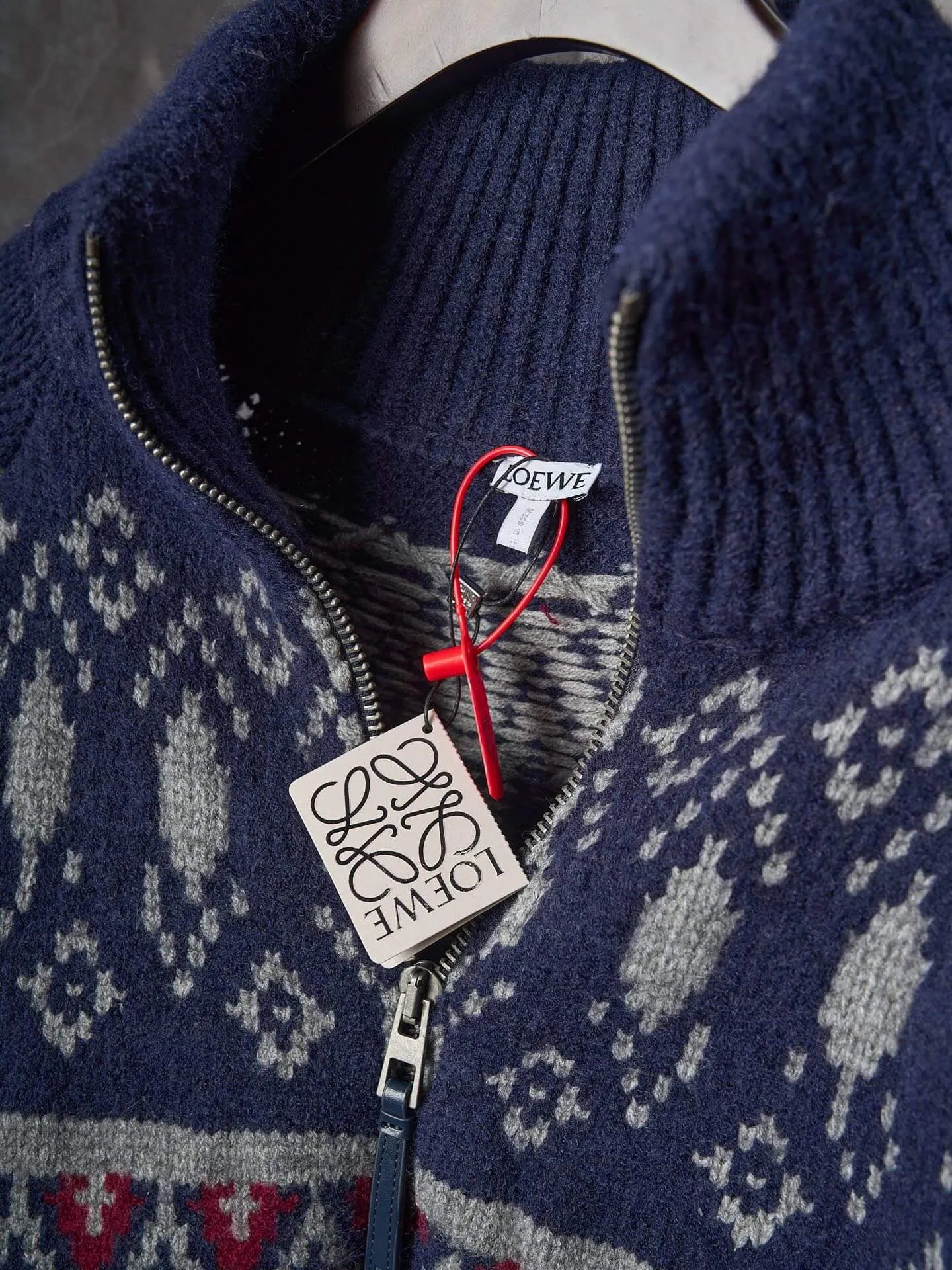 Geometric Jacquard Diamond Zip‑Up Sweater Jacket