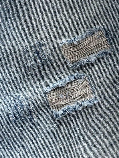 Patchwork Trim Distressed Denim Shorts