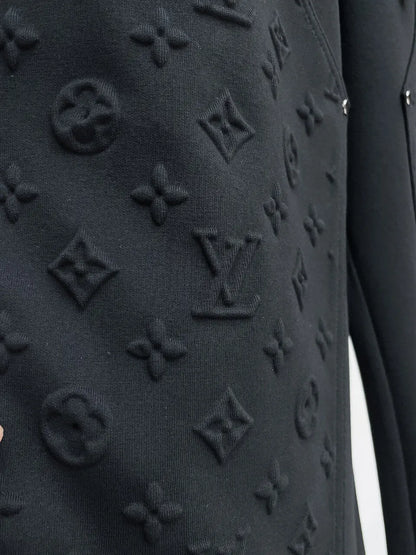 Embossed Monogram Patch Pocket Wide‑Leg Pants