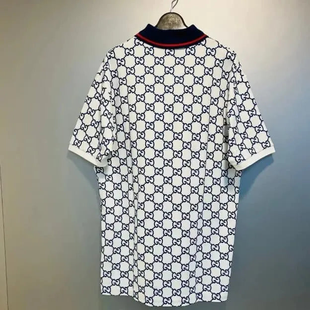 Classic All-Over Print White Polo Shirt