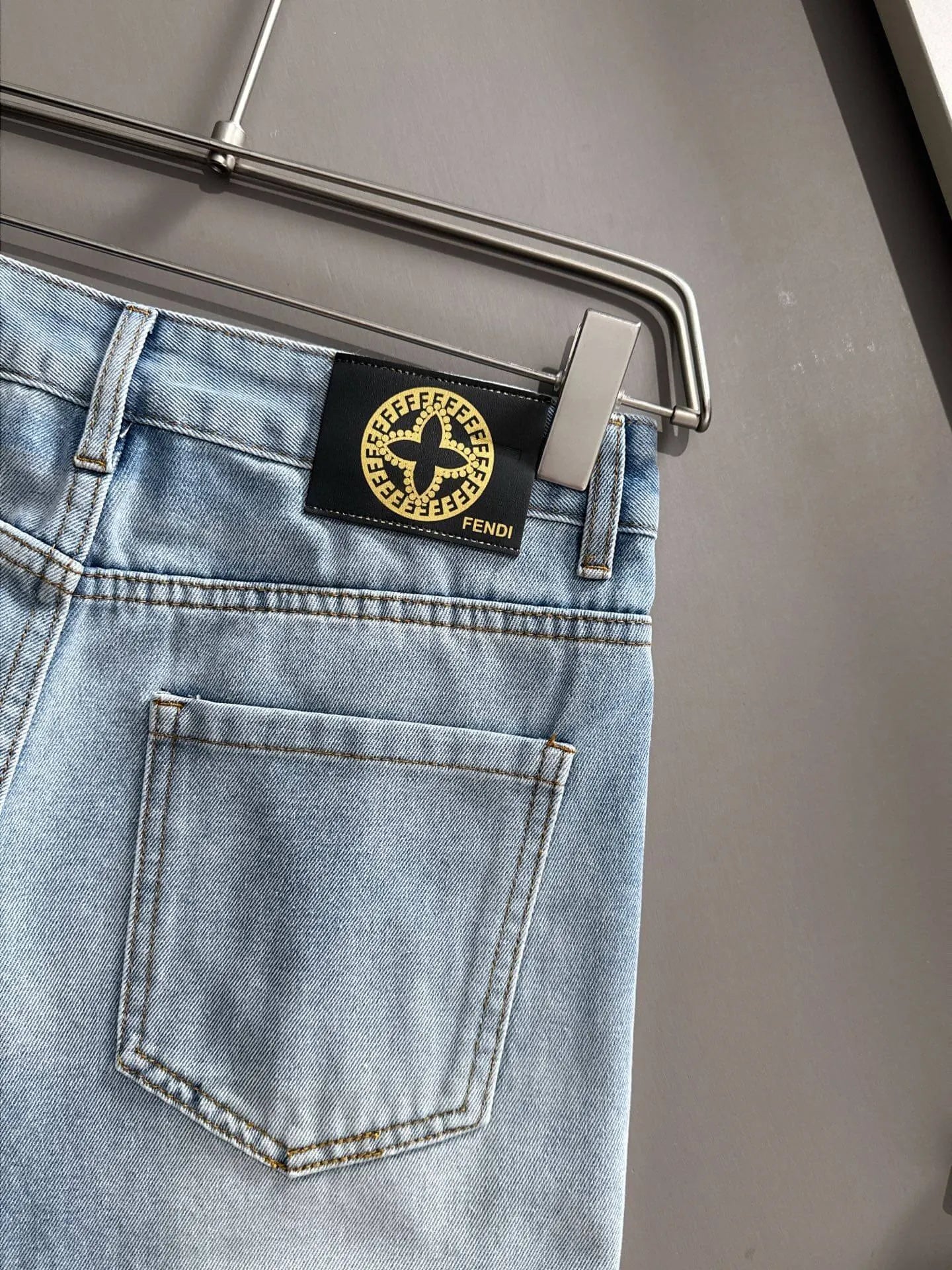 Side Jacquard Panel Denim Shorts