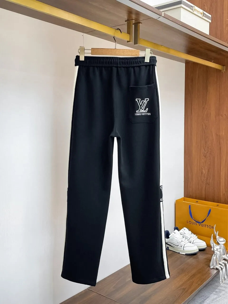 Side Stripe Letter Embroidered Straight Pants