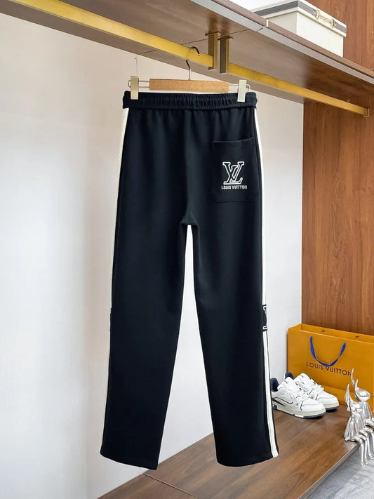 Side Stripe Letter Embroidered Straight Pants