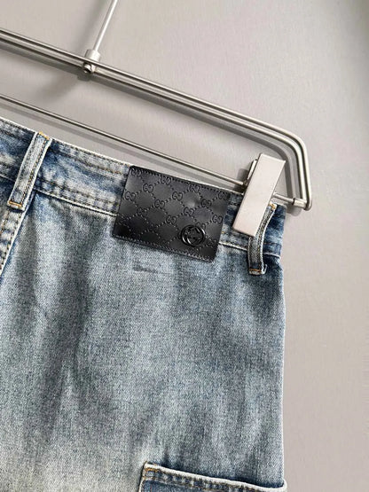 Cargo Pocket Washed Denim Shorts