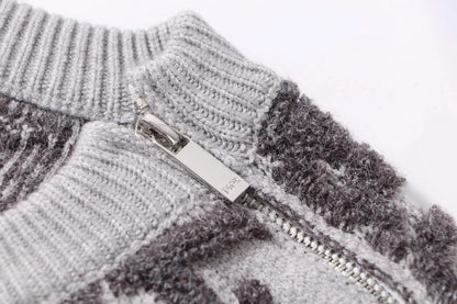 Detachable‑Zip Pattern Knit Sweater