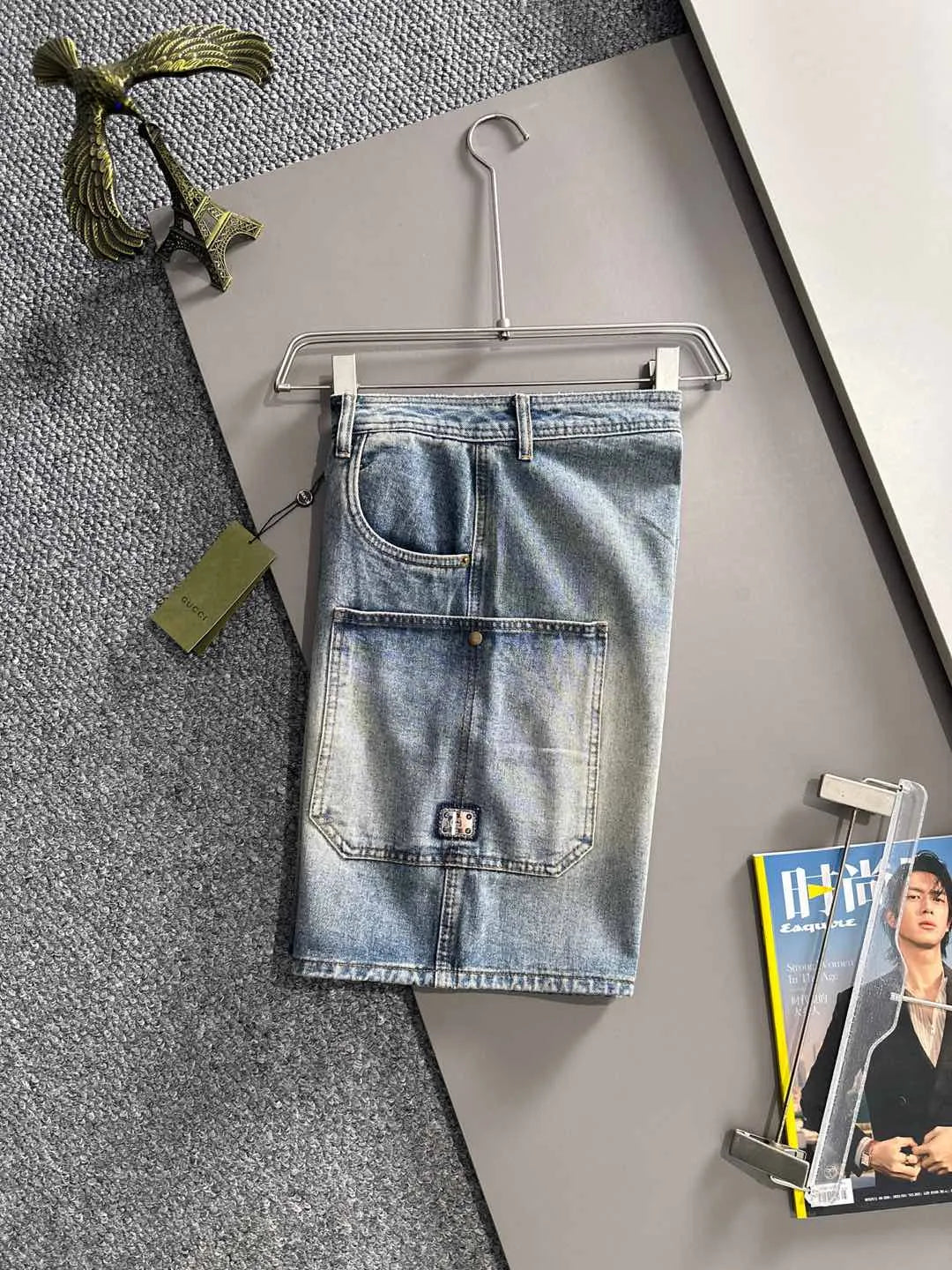 Cargo Pocket Washed Denim Shorts