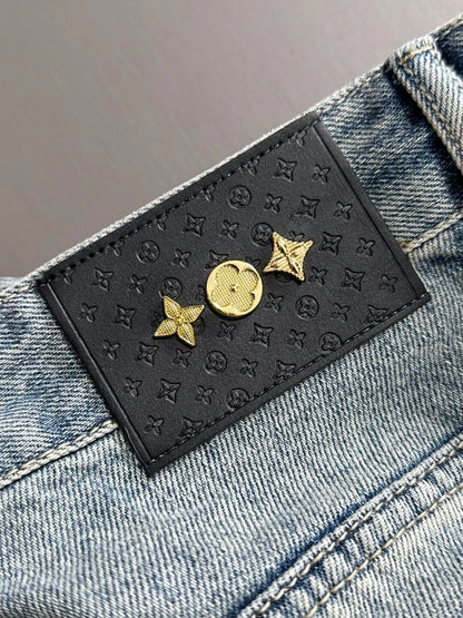 Star Cross Embroidered Distressed Denim Shorts