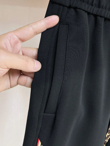 Monogram Drawstring Color‑Stripe Wide‑Leg Pants