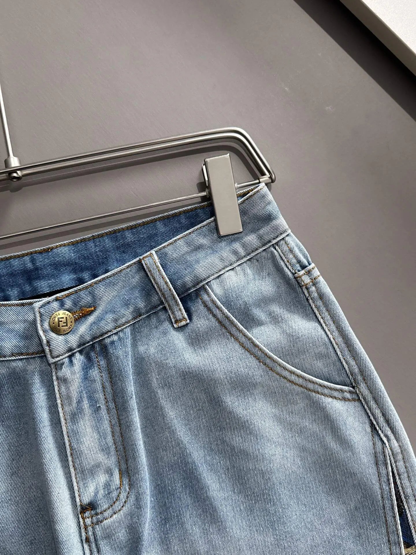 Side Jacquard Panel Denim Shorts