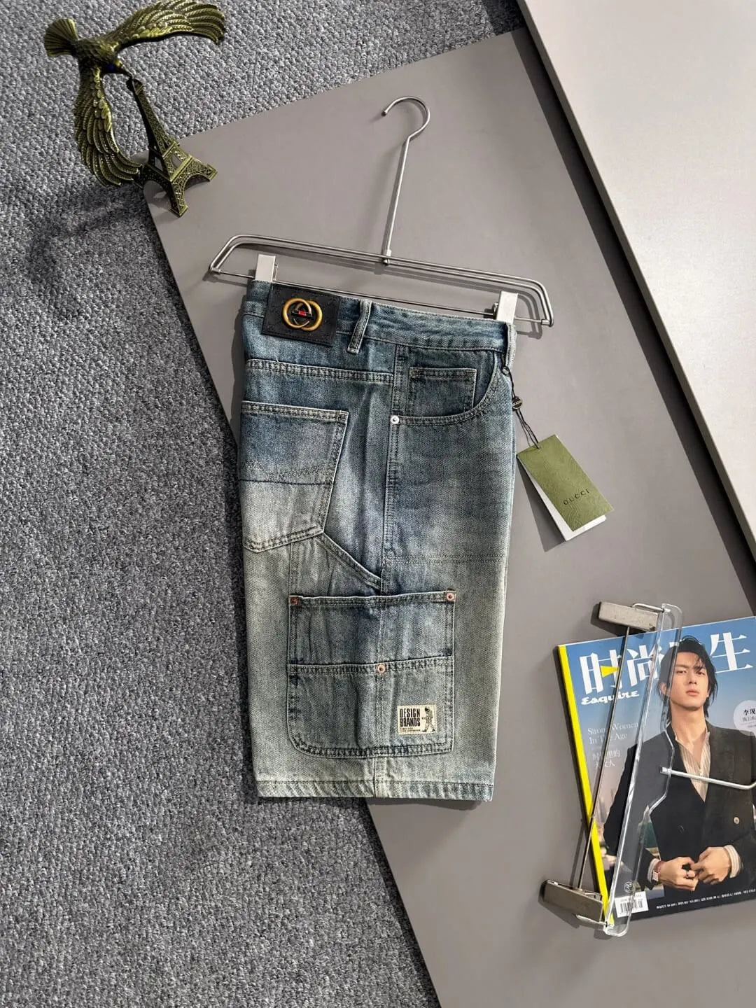 Multi‑Cargo Pocket Workwear Denim Shorts