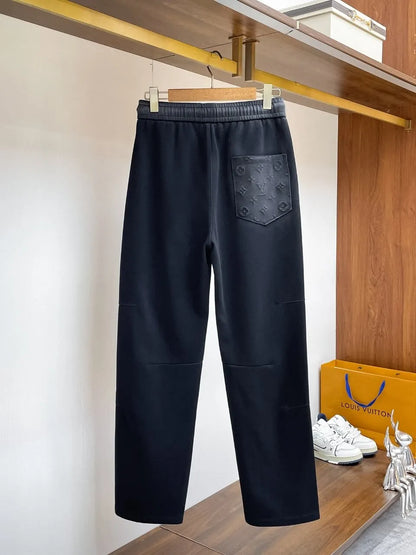 Embossed Monogram Patch Pocket Straight‑Leg Pants