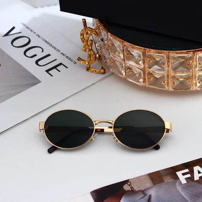 Retro Slim Metal Oval Sunglasses