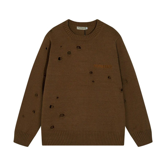 Distressed Hole Crewneck Sweater
