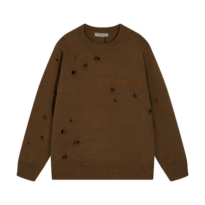 Distressed Hole Crewneck Sweater