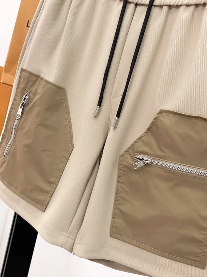 Color‑Block Zipper Cargo Shorts