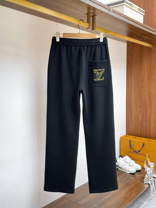 Monogram Drawstring Color‑Stripe Wide‑Leg Pants