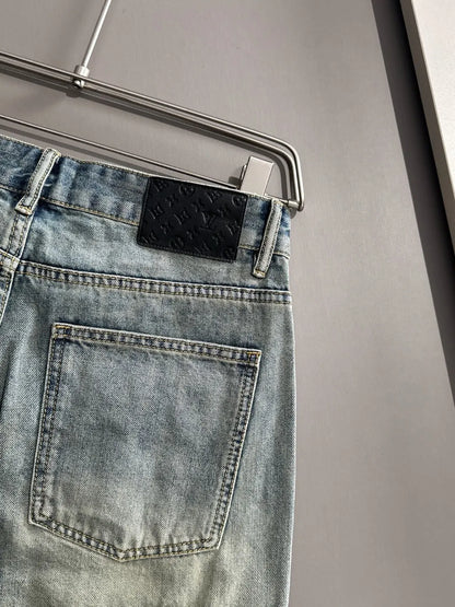 Cargo Pocket Stitching Washed Denim Shorts